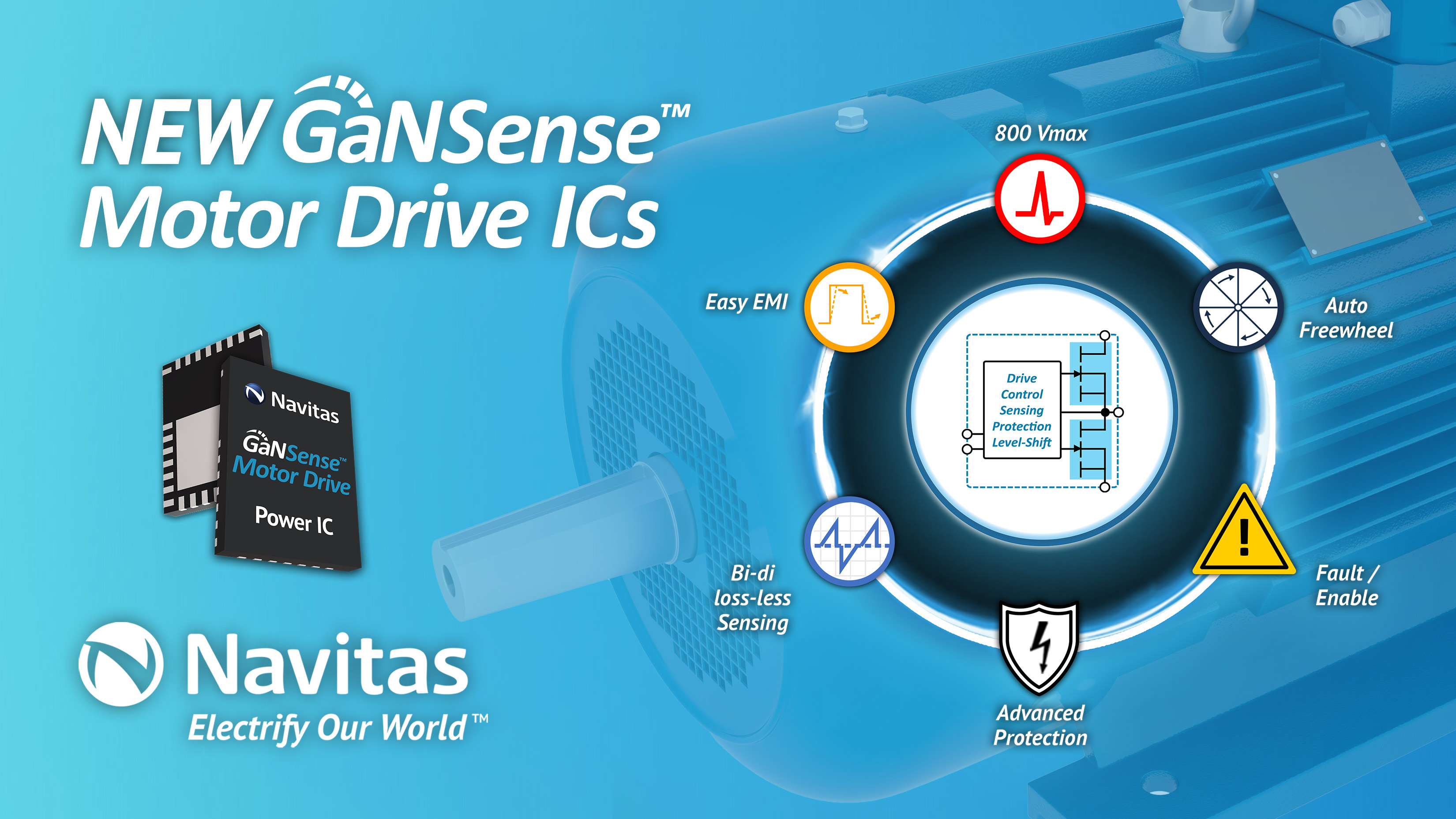 Navitas GaNSense Motor Drive ICs Deliver Industry-Leading Performance, Efficiency, & Robustness in Home Appliances & Industrial Applications